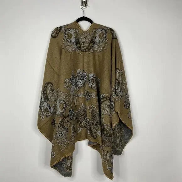 2/$30 NEW Boho Floral Ruana Oversized Open Wrap Poncho Blanket Scarf - Picture 8 of 10